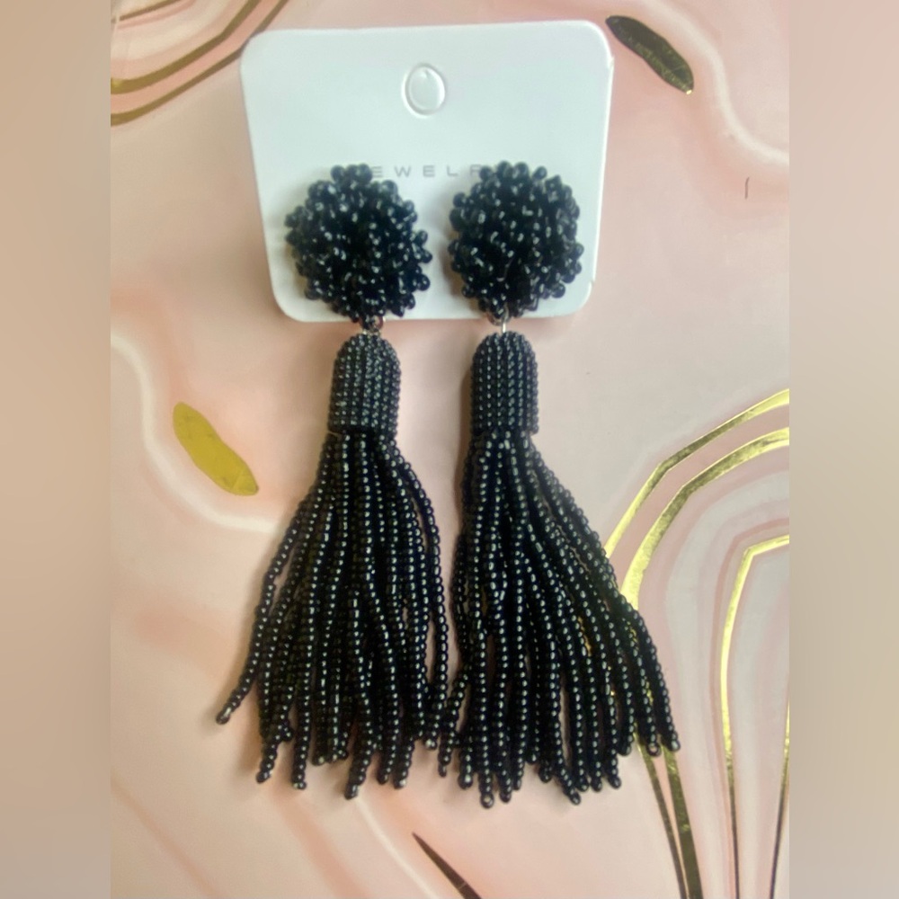Black beaded tassel earrings